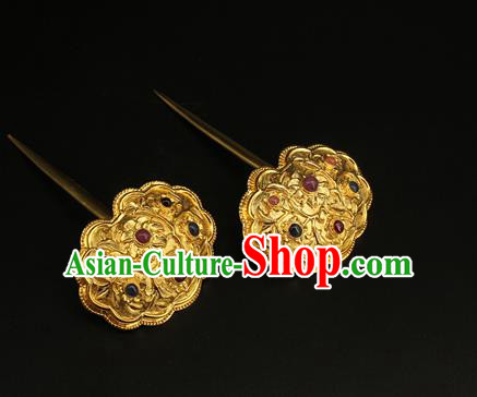 China Ancient Ming Dynasty Gems Hairpin Handmade Hair Accessories Traditional Court Hair Stick