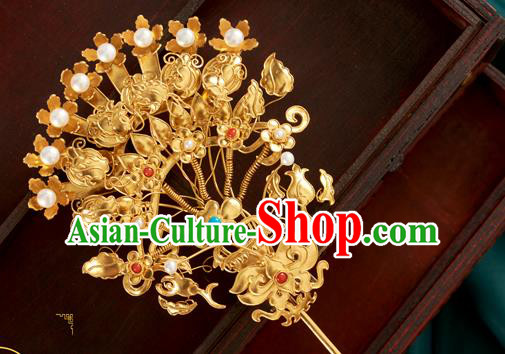 China Traditional Ming Dynasty Hair Accessories Ancient Empress Silver Hairpin Handmade Flower Basket Hair Clip