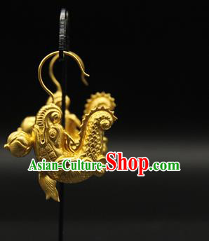 Handmade Chinese Ancient Imperial Consort Golden Earrings Accessories Traditional Ming Dynasty Court Ear Jewelry