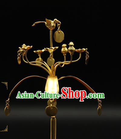 China Ancient Tang Dynasty Court Hair Accessories Traditional Handmade Golden Tassel Hairpin