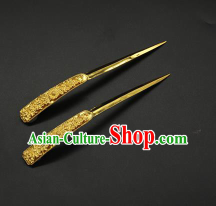 China Traditional Handmade Hairpin Ancient Ming Dynasty Court Hair Accessories Golden Hair Stick