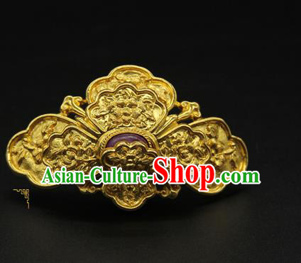 China Ancient Ming Dynasty Court Hair Accessories Golden Peony Hair Stick Traditional Handmade Hairpin