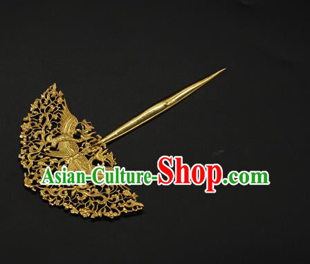 China Ancient Court Hair Accessories Song Dynasty Golden Phoenix Hair Stick Traditional Handmade Hairpin