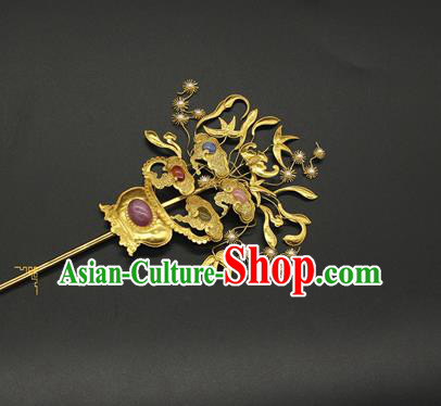 China Ming Dynasty Hair Stick Ancient Court Hair Accessories Traditional Handmade Golden Flowers Hairpin