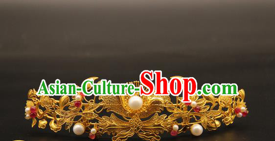 China Ancient Queen Hairpin Traditional Ming Dynasty Hair Accessories Handmade Wedding Golden Hair Crown