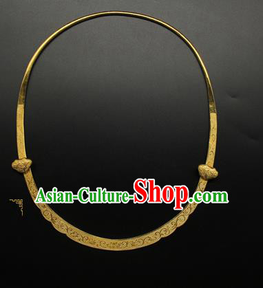 China Ancient Palace Lady Necklace Jewelry Handmade Ming Dynasty Princess Golden Necklet