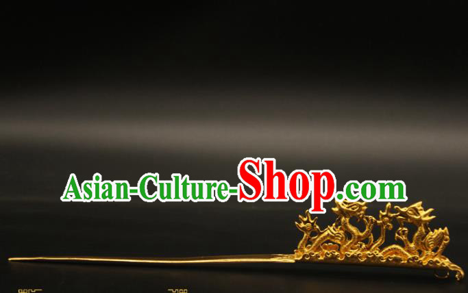 China Handmade Song Dynasty Emperor Hairpin Ancient King Golden Dragons Hair Stick