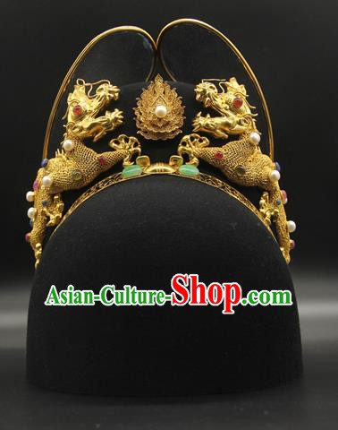 China Ancient Emperor Black Hat Handmade Ming Dynasty Imperial Lord Headwear