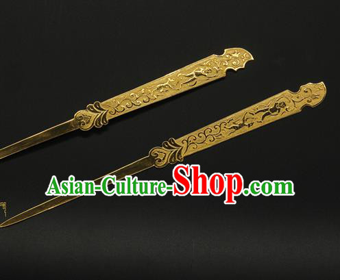 China Ancient Court Empress Hair Accessories Handmade Hairpin Traditional Tang Dynasty Golden Hair Stick