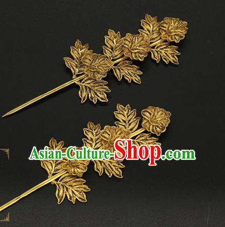 China Ancient Court Empress Hair Accessories Handmade Golden Hairpin Traditional Ming Dynasty Hair Stick