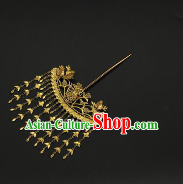 China Ming Dynasty Golden Gourd Hair Stick Ancient Court Hair Accessories Traditional Handmade Empress Tassel Hairpin