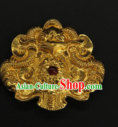 China Ancient Emperor Golden Belt Buckle Handmade Ming Dynasty Imperial Lord Waist Accessories