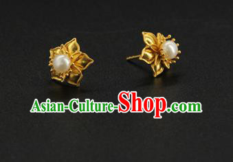 Handmade Chinese Ancient Hanfu Golden Earrings Accessories Traditional Ming Dynasty Princess Ear Jewelry