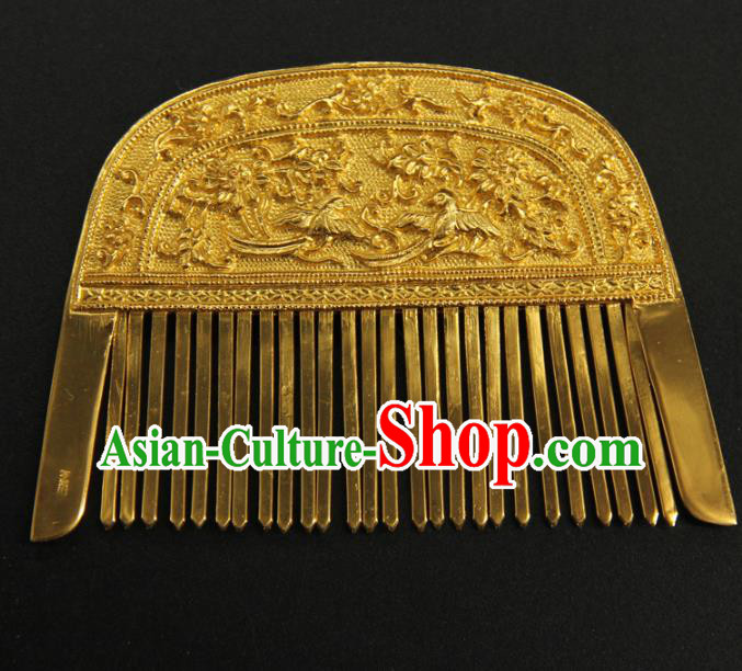 China Traditional Tang Dynasty Hair Comb Ancient Empress Hair Accessories Handmade Court Carving Hairpin