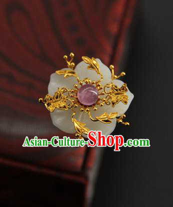 China Ming Dynasty Hair Stick Ancient Princess Hair Accessories Traditional Handmade Court Golden Butterfly Jade Plum Hairpin