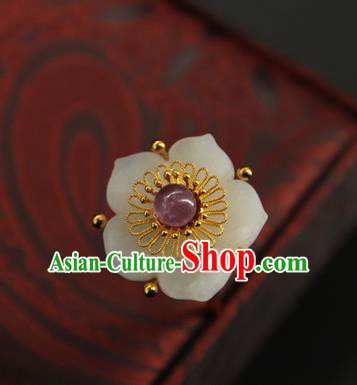 China Ming Dynasty Amethyst Hair Stick Ancient Princess Hair Accessories Traditional Handmade Court White Jade Plum Hairpin