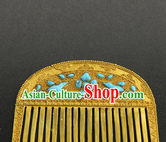 China Ancient Queen Hair Accessories Traditional Handmade Court Hairpin Tang Dynasty Calaite Hair Comb