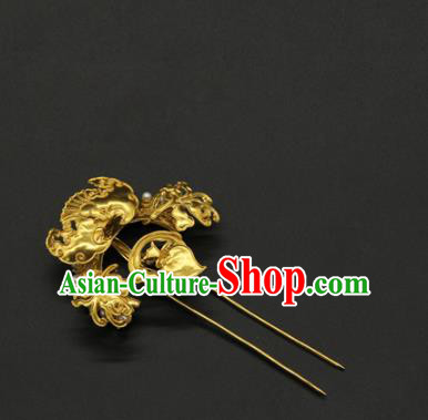 China Traditional Handmade Golden Bat Hairpin Ancient Court Empress Hair Accessories Ming Dynasty Pearls Hair Stick