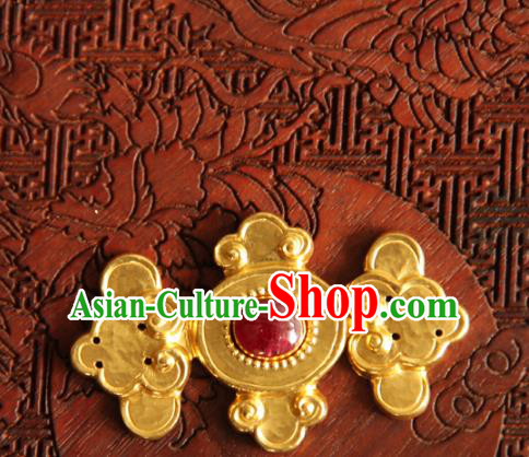 China Ancient Costume Golden Buckle Handmade Ming Dynasty Gilding Button Snap Fastener