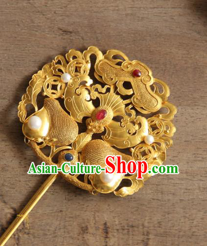 China Ancient Queen Hairpin Traditional Qing Dynasty Imperial Consort Hair Accessories Handmade Court Carving Bat Hair Stick