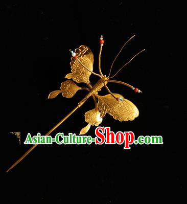 China Traditional Qing Dynasty Palace Hair Accessories Ancient Imperial Empress Hairpin Handmade Golden Butterfly Hair Stick