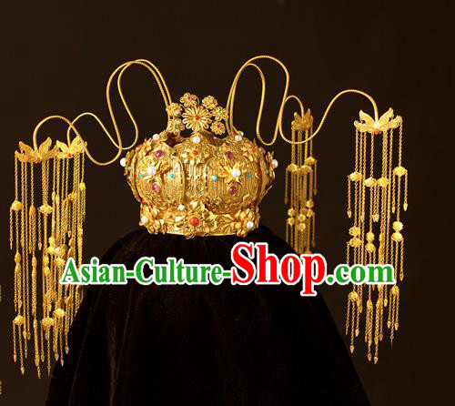 China Traditional Ming Dynasty Hair Crown Wedding Hair Accessories Handmade Ancient Empress Tassel Phoenix Coronet