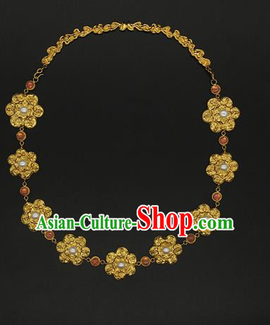 China Handmade Tang Dynasty Princess Golden Necklace Ancient Palace Lady Tourmaline Jewelry