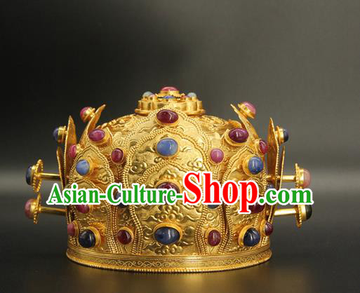 China Traditional Handmade Gems Hair Crown Ancient Taoist Hairpin Ming Dynasty Hair Accessories