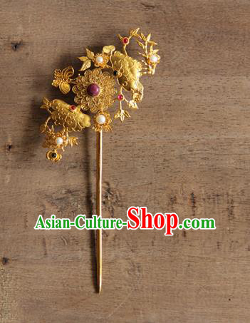 China Handmade Golden Butterfly Peony Hair Stick Ancient Imperial Consort Hairpin Traditional Qing Dynasty Palace Hair Accessories