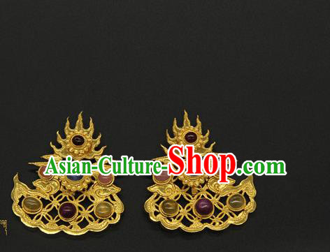 China Ancient Court Empress Hairpin Traditional Ming Dynasty Hair Accessories Handmade Gems Hair Stick