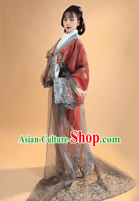 China Traditional Han Dynasty Imperial Consort Embroidered Dress Ancient Palace Woman Historical Clothing