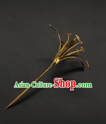 China Traditional Song Dynasty Empress Hair Accessories Handmade Hair Stick Ancient Court Golden Hairpin