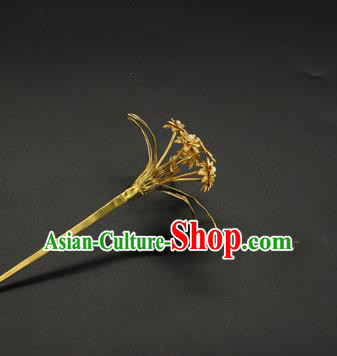 China Ancient Court Golden Orchids Hairpin Traditional Song Dynasty Empress Hair Accessories Handmade Hair Stick