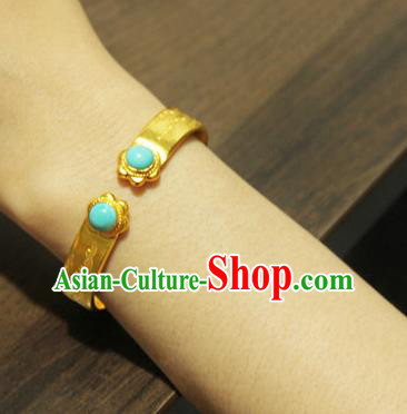 China Handmade Tang Dynasty Princess Golden Bracelet Ancient Palace Lady Jewelry