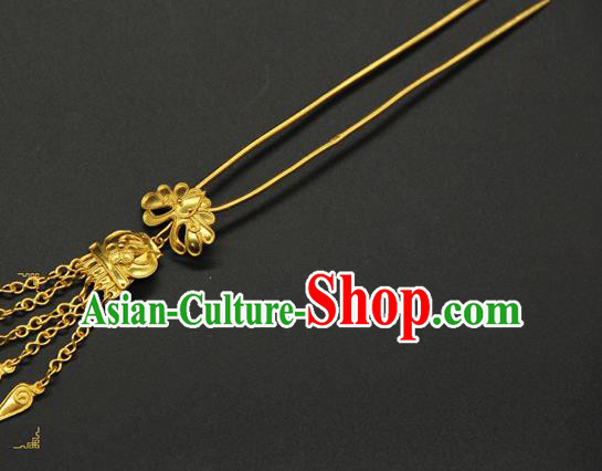 China Ancient Song Dynasty Tassel Hair Stick Traditional Handmade Court Golden Hairpin Queen Hair Accessories