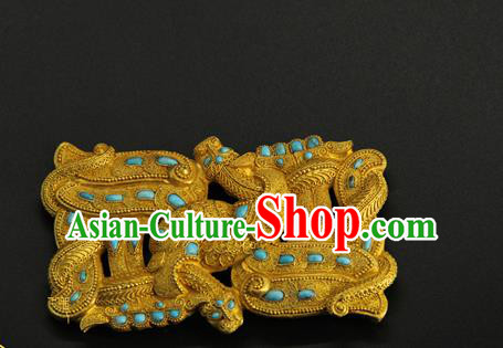 China Ancient Emperor Belt Buckle Handmade Han Dynasty Lord Golden Waist Accessories