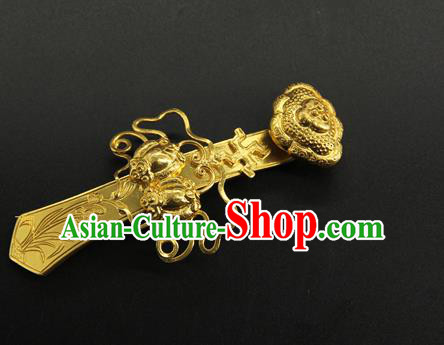 China Ancient Emperor Golden Belt Buckle Handmade Han Dynasty Lord Waist Accessories Belt Hook