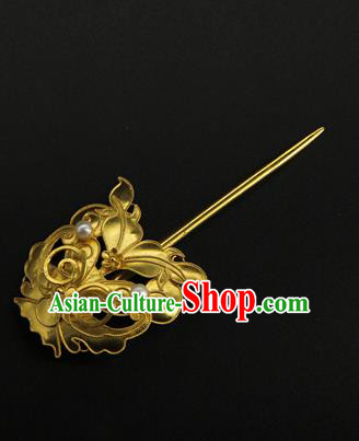 China Traditional Queen Hair Accessories Ancient Qing Dynasty Hair Stick Handmade Court Golden Bat Hairpin