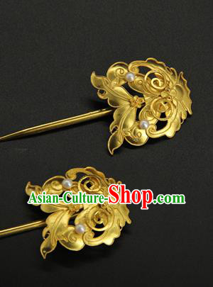 China Traditional Queen Hair Accessories Ancient Qing Dynasty Hair Stick Handmade Court Golden Bat Hairpin