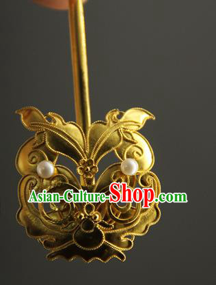 China Traditional Queen Hair Accessories Ancient Qing Dynasty Hair Stick Handmade Court Golden Bat Hairpin