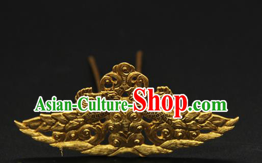 China Ancient Tang Dynasty Hair Accessories Handmade Court Golden Phoenix Hairpin Traditional Queen Hair Crown