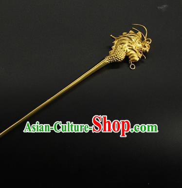 China Ancient Emperor Golden Dragon Hairpin Handmade Han Dynasty Lord Hair Accessories