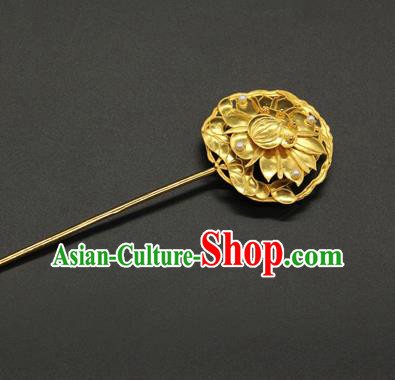 China Ancient Qing Dynasty Hair Accessories Handmade Court Golden Lotus Hairpin Traditional Queen Hair Stick