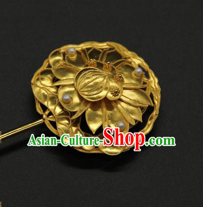 China Ancient Qing Dynasty Hair Accessories Handmade Court Golden Lotus Hairpin Traditional Queen Hair Stick