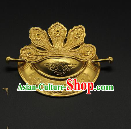 China Ancient Emperor Golden Hair Crown Hairpin Handmade Ming Dynasty Lord Hair Accessories