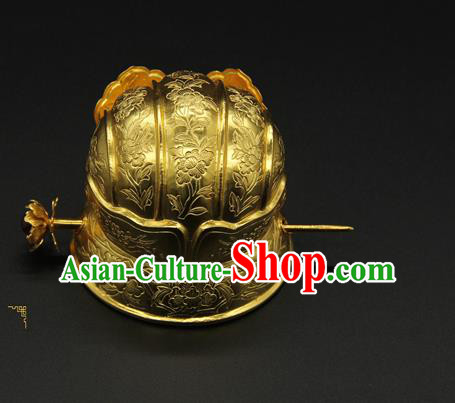 China Handmade Ming Dynasty Crown Prince Hair Accessories Ancient Noble Childe Golden Hair Crown Hairpin