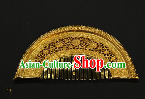 China Ancient Empress Hairpin Traditional Tang Dynasty Palace Hair Accessories Handmade Court Golden Hair Comb