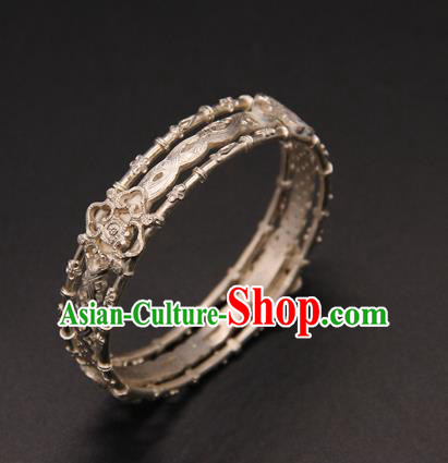 Handmade Chinese Traditional Ming Dynasty Argent Bracelet Ancient Hanfu Jewelry Accessories