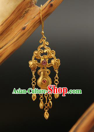 Handmade Chinese Traditional Ming Dynasty Empress Golden Earrings Ancient Hanfu Ear Jewelry Accessories