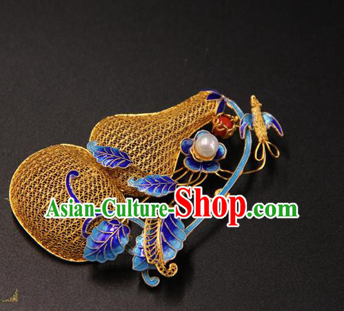 Handmade Chinese Ancient Empress Cloisonne Jewelry Traditional Ming Dynasty Golden Gourd Brooch Accessories